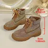 Botas Martin de Encaje Redondas con Pedrería para Mujer, Otoño 2026, Plataforma de Suela Gruesa, Completamente Cubiertas de Pedrería, Moda Europea y Americana, En Stock