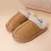 Nuevas Zapatillas de Invierno de Algodón con Felpa Antideslizantes Borde de Piel Suela Elástica Cálidas Acolchadas para Mujer Hogar Algodón Lana