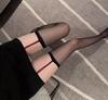 Medias de una pieza con tirantes sexys colgantes en forma de C, de seda roja y negra pura, sexys para mujer, por encima de la rodilla, de una pieza.