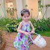Comércio Exterior Roupas Infantis Atacado Vestido para Meninas Verão 2022 Novo Roupa Infantil Bebê Flor Coração Costas Abertas Saia de Alça