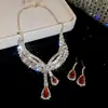 Conjunto de Brincos e Colar Europeu e Americano Transfronteiriço com Zircônia em Forma de Gota Vermelha, Corrente de Clavícula de Nicho de Luxo Leve, Conjunto de Joias de Alta Qualidade