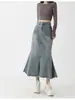 Saia Jeans Vintage Feminina Outono Cintura Alta plus size gordinha Cobre o Quadril Slim Linha A Midi Cauda de Peixe Saia