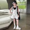 Moda Juvenil Casual Ropa Deportiva 2025 Nuevo Conjunto de Top con Capucha sin Mangas y Shorts de Dos Piezas Falsas Vestido de Verano para Niños Grandes