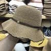 Nuevo Sombrero de Pescador de Punto de Algodón de Verano con Ola Lateral para Mujer Artístico Todo Fósforo Protector Solar para Exteriores Sombrero Cubeta Plegable