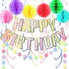 Conjunto de Aniversário Macaron Banner Feliz Aniversário Estampado a Quente Bandeirola Puxada Flor Puxada Conjunto de Bolas de Favo de Mel Atacado