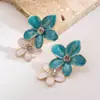 Brincos Pingente Flor de Esmalte Color Block Cravejados com Diamante, Novo Modelo Transfronteiriço Heming Jewelry, Acessórios de Luxo Leve Estilo Resort