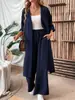 Moda europea y americana transfronteriza de Amazon, nuevo conjunto casual de dos piezas: top de color liso, holgado y cómodo, abierto por delante, combinado con pantalones