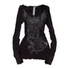 Subcultura Americana Transfronteriza Estilo Gótico Oscuro Chica Picante Camiseta de Manga Larga Estampada con Pedrería Estilo Retro Milenio
