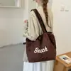 Bolsa Tote de Camurça Feminina com Cordão Grande Capacidade para o Dia a Dia Bolsa de Ombro Único Estilo Coreano Estilo Ins Bolsa para Aula de Estudante Universitário de Mão