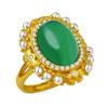 Anillo vintage occidental imitación oro arena perla artificial proceso de oro de estaño hueco vidrio verde proceso de moneda europea