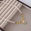 Moda Luxo Leve Jardim Monet Pingente de Flor Colar de Pérolas Personalidade Feminina Temperamento Doce Versátil Corrente para Clavícula Atacado