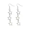 Pendientes largos de estrella de cinco puntas hueca transfronterizos de plata para mujer, pendientes simples y elegantes de aleación de estrella, pendientes de estrella de estilo frío