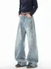 Jeans de estilo americano con franjas laterales, unisex, corte holgado, diseño de patchwork, pantalón largo de pierna curva, retro y moderno, con un diseño distintivo