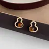 Auspicious FortunePendientes Huecos de Calabaza con Cuentas Color Café Vintage para Mujer 2025 Otoño/Invierno Nuevo Estilo Pendientes Únicos