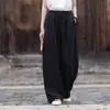 Calça Retro Tai Chi Feminina 2026 Verão Solta de Perna Larga Temperamento Algodão Linho Cordão Estilo Longo Lavada com Areia Versátil Calça de Perna Reta