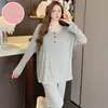 Pijama de Modal para Mujer con Almohadilla en el Pecho Primavera y Otoño Delgado de Manga Larga Estilo Simple Talla Grande para Gordita Traje de Ropa para el Hogar