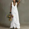 Vestido Casual de Cor Sólida com Babados, Decote V, Sem Mangas, Temperamento Elegante, Novo Estilo de Comércio Exterior para Mulheres Europeias e Americanas, Verão 2026