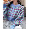 Blusas de Tricô Jacquard Cardigã Feminino 2021 Novo Solto e Mais Fácil de Combinar Outono Inicial Top Curto Suéter Algodão Vermelho