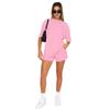 211299 Nuevo Algodón Poliéster Color Sólido Cuello Redondo Suéter Manga Media Top Moda Europea y Americana Casual Conjunto de Shorts Verano