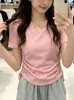 Diseño Sentido Cuello en V Cordón Manga Corta Camiseta de Mujer Ajustada Estilo Deseo Puro Nuevo Elegante Ajustado Moda Top de Verano para Mujer