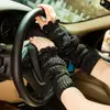 Novas Luvas sem Dedos Quentes de Fio de Metal para Outono e Inverno para Mulheres Tricô de Lã Estilo Coreano Renda Luvas de Braço de Comprimento Médio