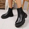 Novas botas de tornozelo femininas estilo europeu e americano com salto grosso 2025, botas de outono e inverno com sola grossa e efeito emagrecedor, tamanho grande, dropshipping transfronteiriço