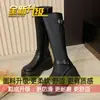 Botas de Equitação Emagrecedoras e que Aumentam a Altura para Mulheres Petite Plus-Size, Novidade Outono 2026 Estilo Francês Retrô Botas Longas de Solado Grosso Pretas