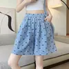Shorts de Verano para Mujer Estilo Coreano Dibujo Animado Retro Estampado de Mariposas Cuadros Casuales Cintura Alta Adelgazantes Caída Amplia