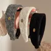Nuevo Estilo Diadema Ancha de Lana con Etiqueta Dorada Ovalada Otoño/Invierno Corona Alta para la Cabeza Pinza para el Cabello para Flequillo Salida Versátil de Alta Gama