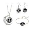 Conjunto de Colar Pedra do Tempo Símbolo da Paz Flor Cruzada Novo Pulseira de Prata Brincos Joias Conjunto de Presente de Três Peças