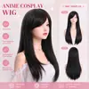 Pelucas europeas y americanas de 80 cm, flequillo largo de colores, cabello largo y liso, pelucas de cosplay de anime, extensiones de cabello de fibra sintética de alta temperatura