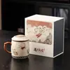 Dunhuang Danza Apsara Voladora Cerámica Ru Taza de Oficina Filtro Separador de Agua y Té Taza para Infusión de Té con Tapa Regalo de Negocio Cultural y Creativo