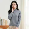 Suéter Hengyuanxiang 100% Lã para Mulheres Outono e Inverno 2025 Novo Estilo Cor Pura Versátil Quente Suéter de Gola Alta Top Feminino