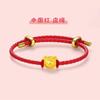 Pulsera de Oso de Fresa Estilo Cauchy Oro Arenoso para Mujer Latón Chapado en Oro Colgante de Oso Cordón de Cuero Rojo Pulsera Ajustable