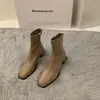 Botines blancos de tacón alto, punta cuadrada, corte ajustado, estilo francés para mujer, nueva colección primavera/otoño 2024, bota individual, botines Martin marrones