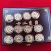 Caja de Madera con los Doce Signos del Zodíaco Set de Monedas de Oro Monedas Conmemorativas Medallas Conmemorativas Regalos de Evento de Ventas Bancarias Artículo Caliente de Transmisión en Vivo