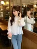 Camisa de Renda Bordada Pesada Estilo Francês Nova Coleção Primavera 2026 Nanyou Quality para Mulheres, Top Vazado com Gola Alta Estilo Palácio