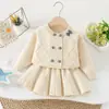 Conjunto de Falda y Suéter para Niñas para Otoño e Invierno, Nuevo Conjunto de Falda de Punto de Doble Botonadura, Estilo Coreano, Vestido de Princesa Elegante y Sencillo para Bebés