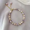 Pulsera de Perlas de Agua Dulce Rosa-Morado para Niñas, Diseño de Nicho, Cuentas Moradas Cilíndricas, Pulsera de Cristal, Pulsera de Amistad, Cadena para Clavícula