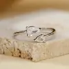 Venta Caliente Europea y Americana Anillo Abierto de Plata S925 con Circonita en Forma de Gota de Agua Dos por Dos Anillo Neutro de Moda de Lujo Ligero para Commuter