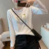 Camiseta feminina de algodão puro de manga longa, novo estilo primavera e outono, camiseta básica branca casual slim fit versátil, top 100% algodão