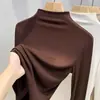 Top base de canalé de cuello alto medio para mujer, nuevo otoño/invierno 2026, corte ajustado, adelgazante, se puede usar como capa interior o exterior, top negro de manga larga