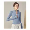 Jaqueta de Yoga de Veludo Espesso Estilo Primavera Feminina Cardigã com Zíper Gola Alta Emagrecedor Elástico Manga Longa Top Quente