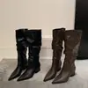 Botines para mujer de estilo europeo y americano, con punta fina, tacón grueso, fruncidos y apilados, nueva colección otoño/invierno 2026, botas de montar ajustadas estilo western hasta la pantorrilla