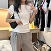 Valor Conjunto de dos piezas de Algodón Puro Estilo Coreano Estilo Universitario Camiseta de Verano de Manga Corta para Mujer Top de Cuello Redondo Adelgazante Diario para Ir al Trabajo