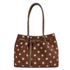 Bolso de terciopelo de lunares retro de gran capacidad para mujer, nuevo bolso de hombro casual de otoño 2026, bolso tote popular para ir al trabajo