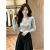 Suéter de punto coreano con cuello en V y manga larga para otoño e invierno para mujer, nueva moda de otoño 2026, camiseta básica elegante y rejuvenecedora