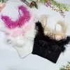 Corset de osso de peixe super fada com plumas de avestruz de alta qualidade, europeu e americano, transfronteiriço, sexy para mulheres, faz seios grandes parecerem menores, camisola de plumas para mulheres