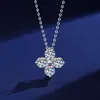 Colar de Trevo de Quatro Folhas com Moissanita em Prata de Lei S925 para Mulheres, Corrente Clavicular de Luxo Leve, Banhado a Platina, Presente de Aniversário Moderno e Versátil