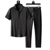Traje Informal Transfronterizo Nuevo Verano Delgado de Alta Gama Moda Deportiva Manga Corta Pantalón Largo Moderno Lujo Ligero Conjunto de Dos Piezas